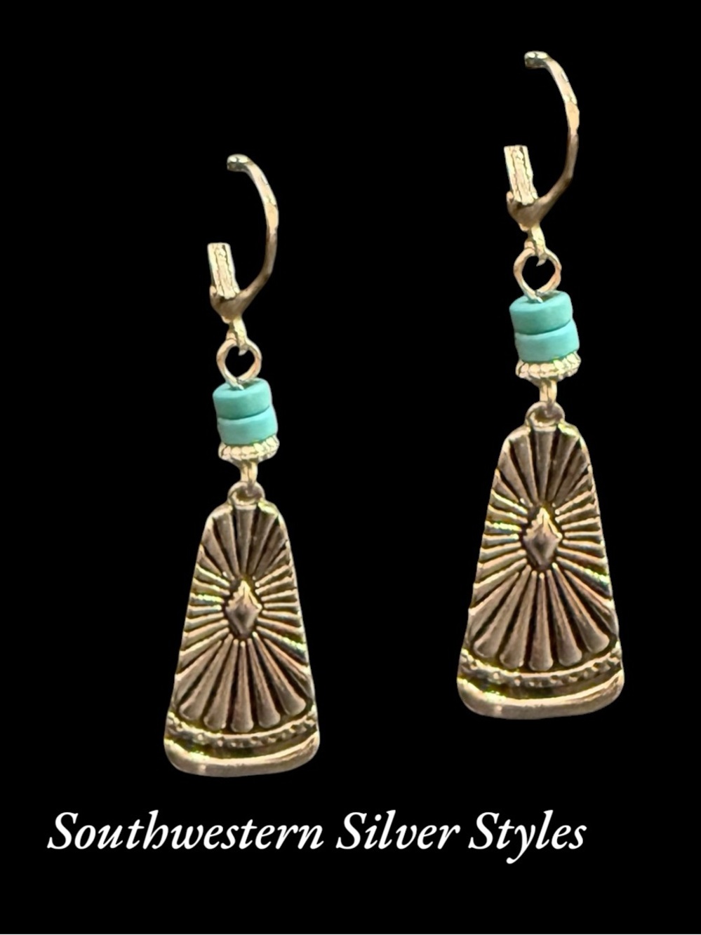 Lovely Turquoise .925 Silver Navajo Native American SunBurst Style Earrings